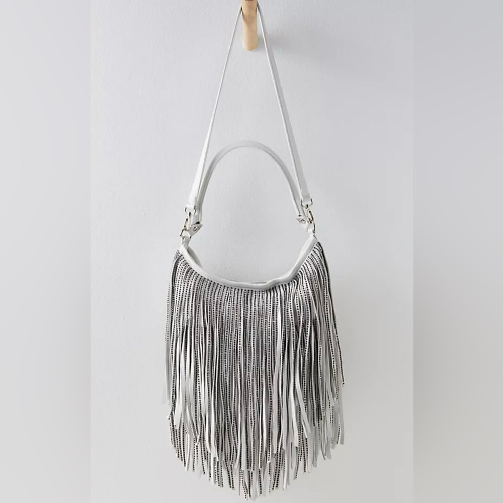Free People x Christiansen Luxury Italian Leather Silver Studded Fringe Bag NWT🔖
